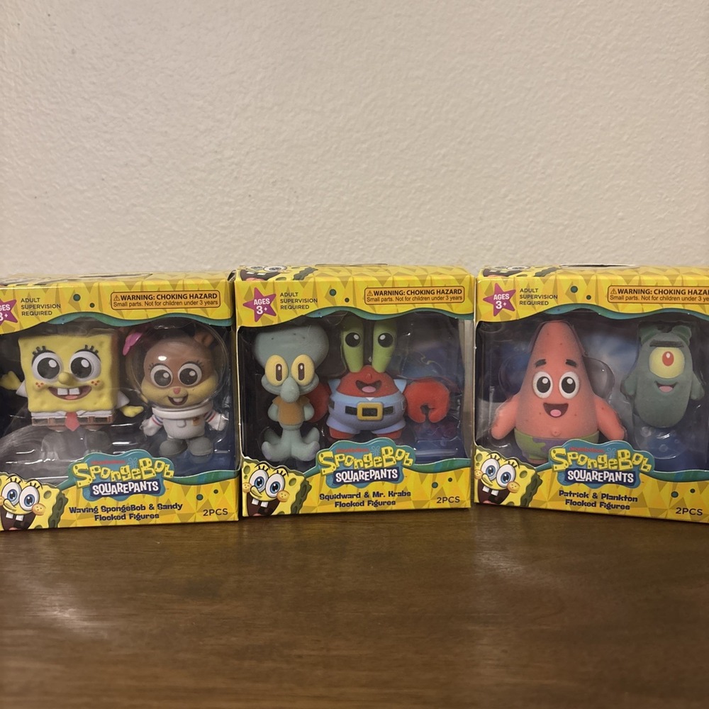Spongebob Squarepants Flocked Figures Sandy Plankton Mr. Krabs Squidward Patrick